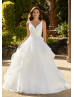 V Neck Iory Satin Organza Ruffled Dreamy Wedding Dress